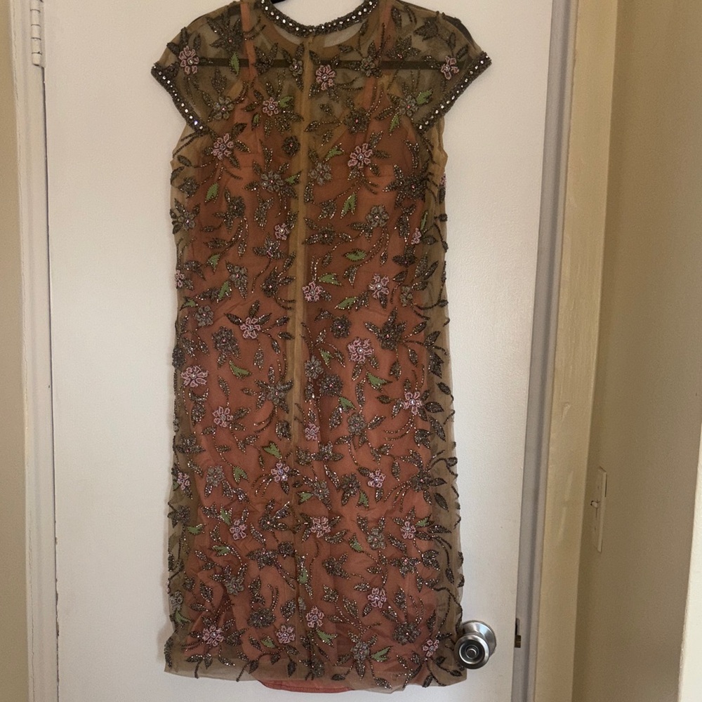 Stunning Vintage handmade Peach Floral with Sheer Beaded Overlay - Picture 16 of 16